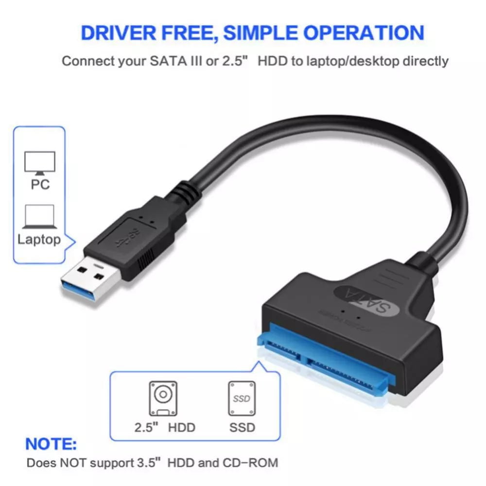 Storazone SATA To USB 3.0 / 2.0 Cable Up To 6 Gbps For 2.5 Inch External HDD SSD Hard Drive SATA 3 22 Pin Adapter USB 3.0 To Sata III Cord