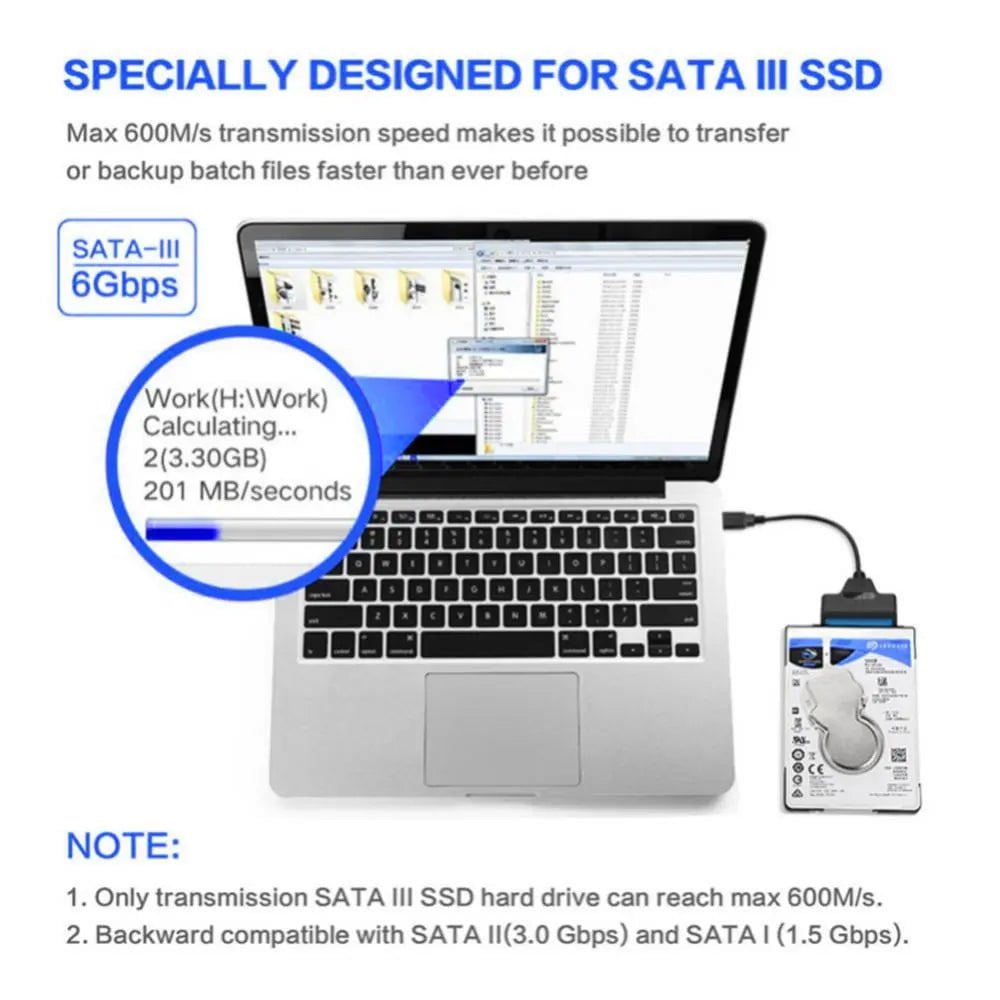 Storazone SATA To USB 3.0 / 2.0 Cable Up To 6 Gbps For 2.5 Inch External HDD SSD Hard Drive SATA 3 22 Pin Adapter USB 3.0 To Sata III Cord