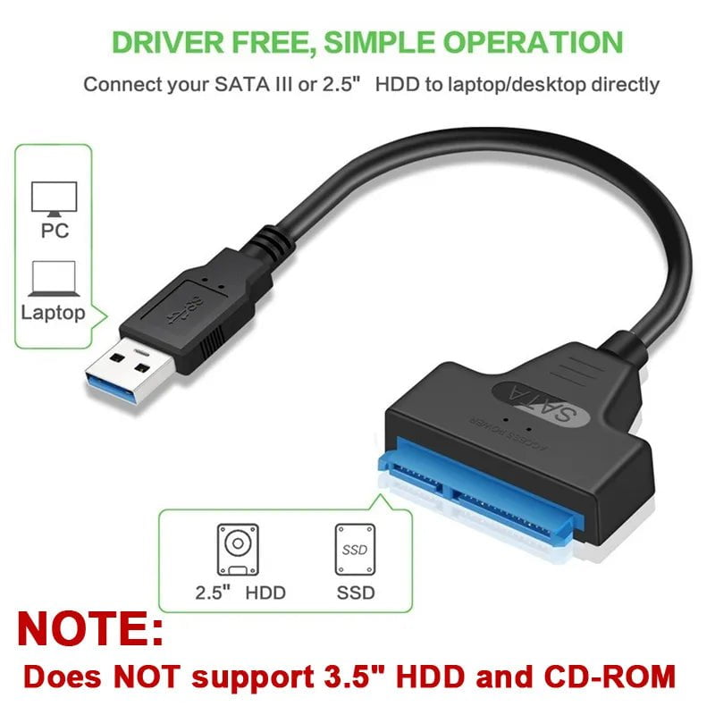 Storazone SATA to USB 3.0 / 2.0 Cable Up to 6 Gbps for 2.5 Inch External HDD SSD Hard Drive SATA 3 22 Pin Adapter USB 3.0 to Sata III Cord