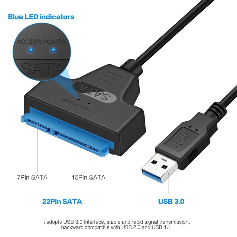 Storazone SATA to USB 3.0 / 2.0 Cable Up to 6 Gbps for 2.5 Inch External HDD SSD Hard Drive SATA 3 22 Pin Adapter USB 3.0 to Sata III Cord