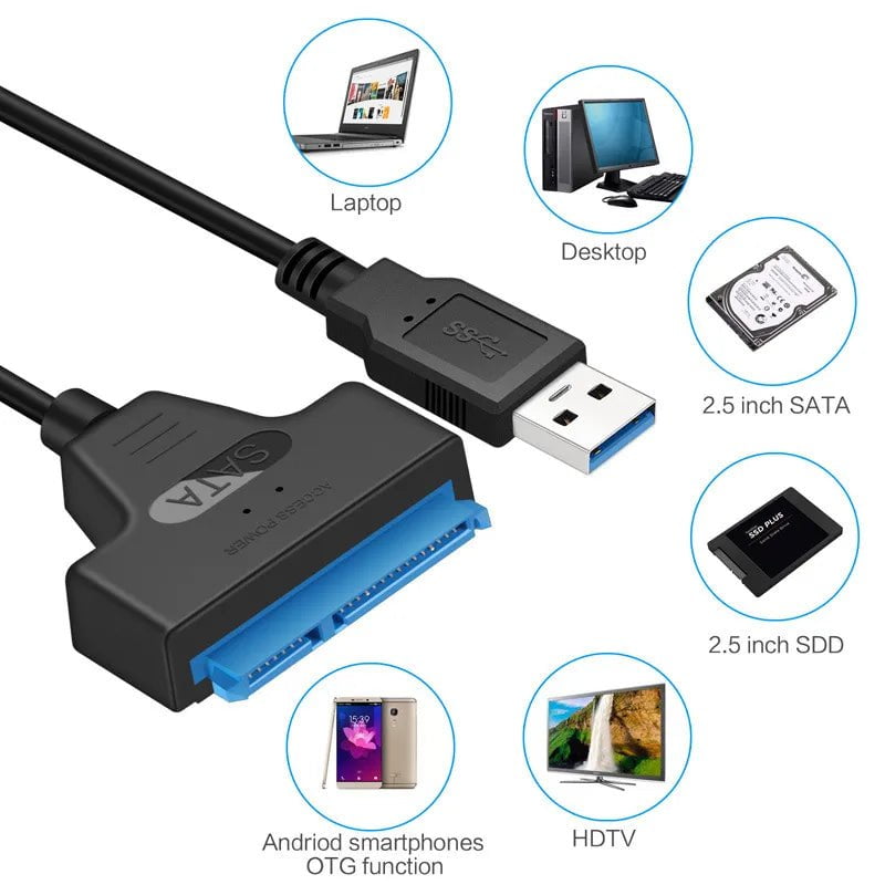 Storazone SATA to USB 3.0 / 2.0 Cable Up to 6 Gbps for 2.5 Inch External HDD SSD Hard Drive SATA 3 22 Pin Adapter USB 3.0 to Sata III Cord