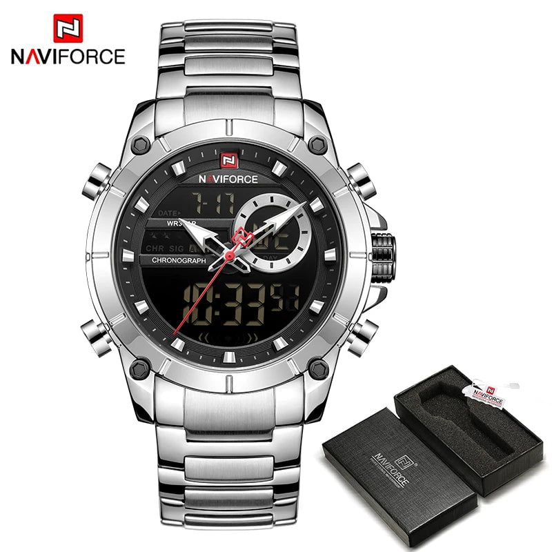 Storazone SB BOX NAVIFORCE Top Luxury Original Sports Wrist Watch For Men Quartz Steel Waterproof Dual Display Military Watches Relogio Masculino