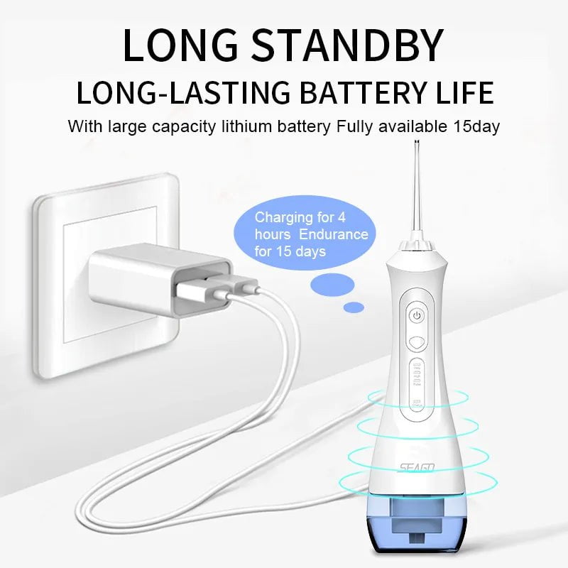 Storazone SEAGO New Oral Dental Irrigator Portable Water Flosser USB Rechargeable 3 Modes IPX7 200ML Water for Cleaning Teeth SG833