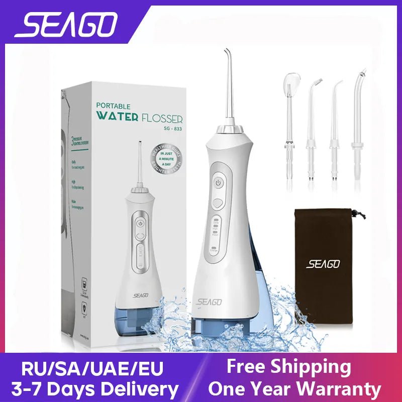 Storazone SEAGO New Oral Dental Irrigator Portable Water Flosser USB Rechargeable 3 Modes IPX7 200ML Water for Cleaning Teeth SG833