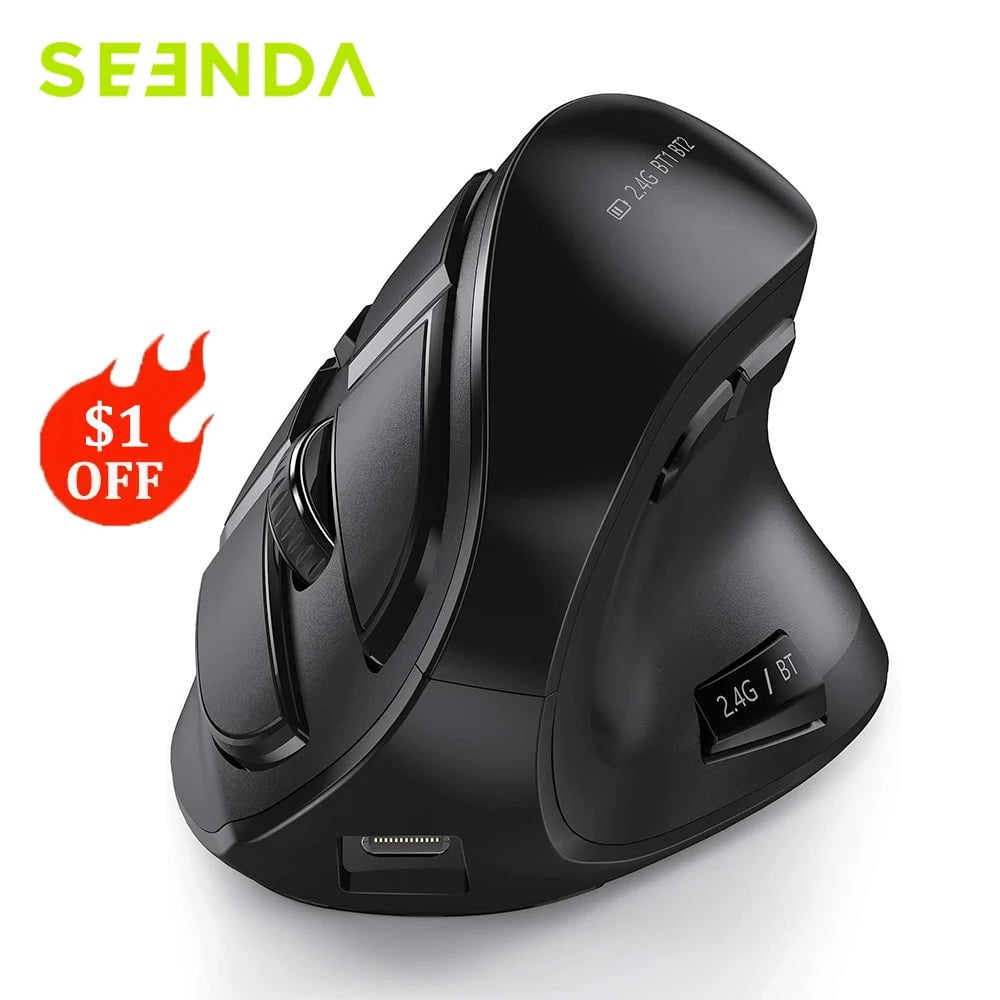 Storazone Seenda Vertical Wireless Mouse Bluetooth 5.0 3.0 Mouse for Tablet Laptop PC Mac iPad Rechargeable 2.4G USB Ergonomic gaming Mice