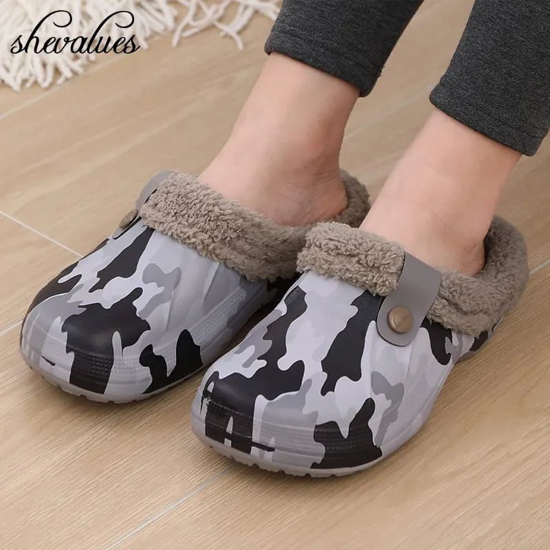 Storazone Shevalues Plush Fur Clogs Slippers For Women Men Winter Soft Furry Slippers Waterproof Garden Shoes Multi-Use Indoor Home Shoes