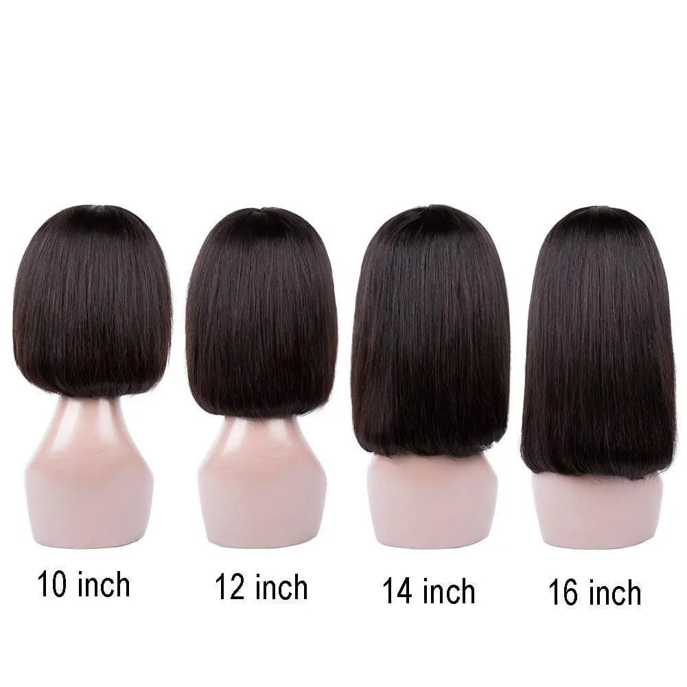 Storazone Short Bob Wig Straight Human Hair Wigs Full Machine Made Wigs Natural Color With Bangs Brazilian Remy Bob Wigs For Women No Lace