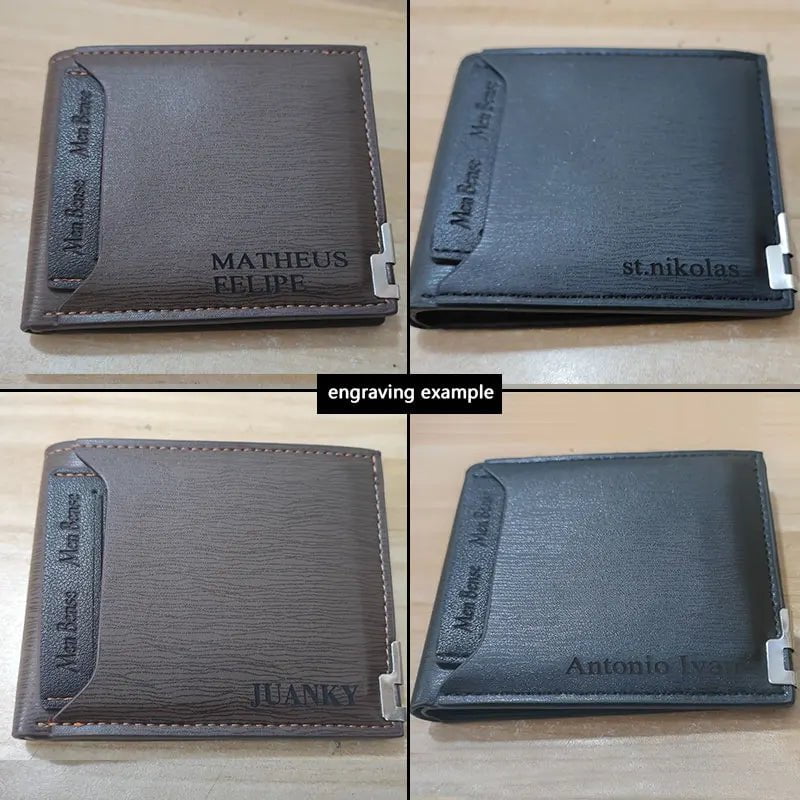 Storazone Short Men Wallets Free Name Engraving Luxury Slim Card Holder Male Purse Classic Zipper Coin Pocket Brand Men's Draw Card Wallet