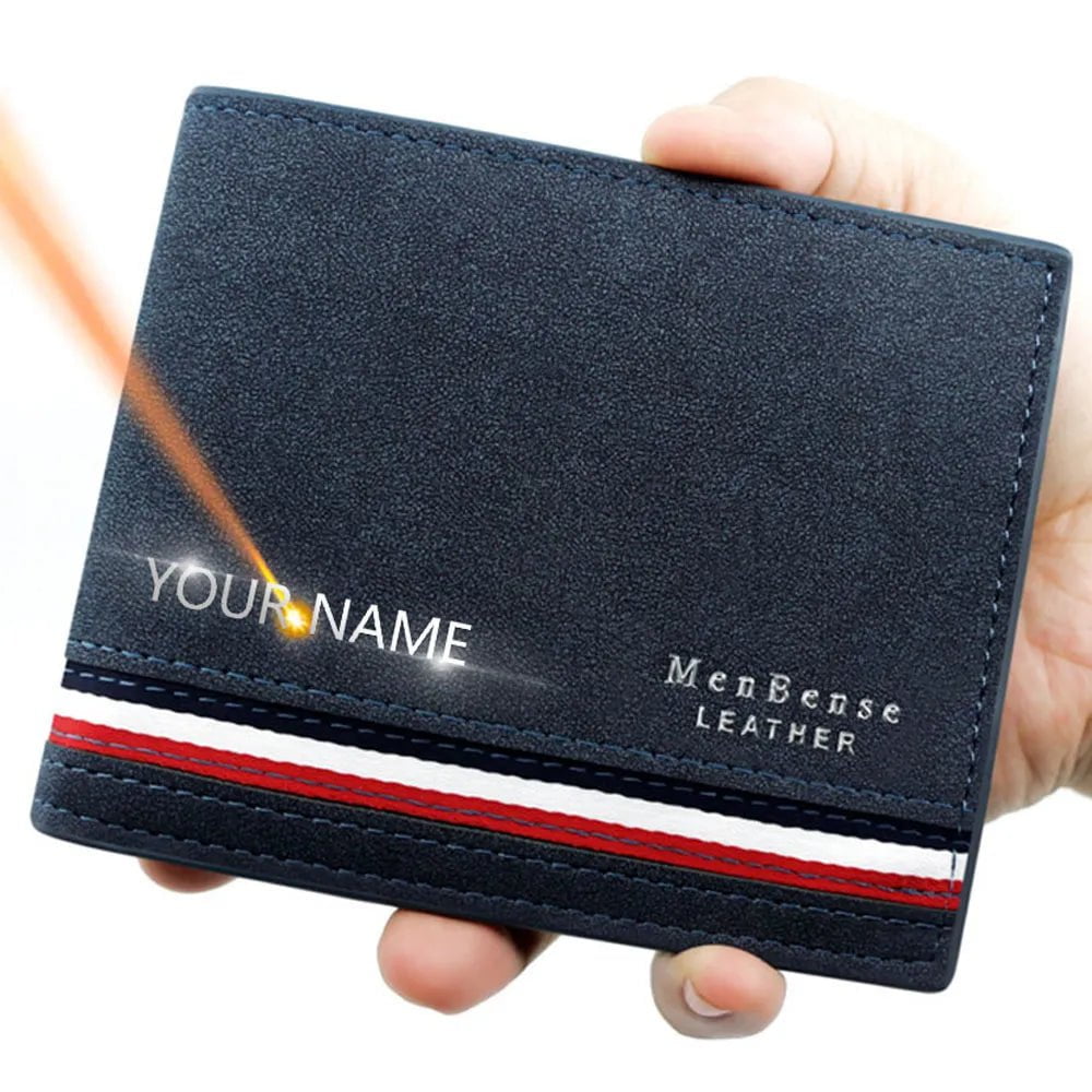 Storazone Short Men Wallets Zipper Coin Pocket Slim Card Holder Name Engraved Luxury Male Purses High Quality PU Leather Men's Wallet