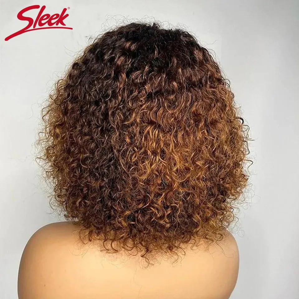 Storazone Short Pixie Bob Cut Human Hair Wigs With Bangs Jerry Curly Non lace front Wig Highlight Honey Blonde Colored Wigs For Women