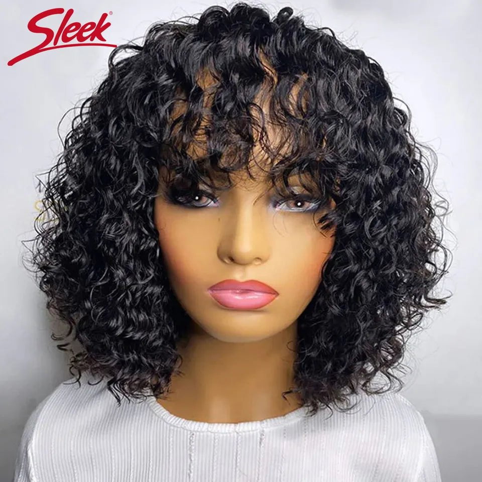 Storazone Short Pixie Bob Cut Human Hair Wigs With Bangs Jerry Curly Non lace front Wig Highlight Honey Blonde Colored Wigs For Women