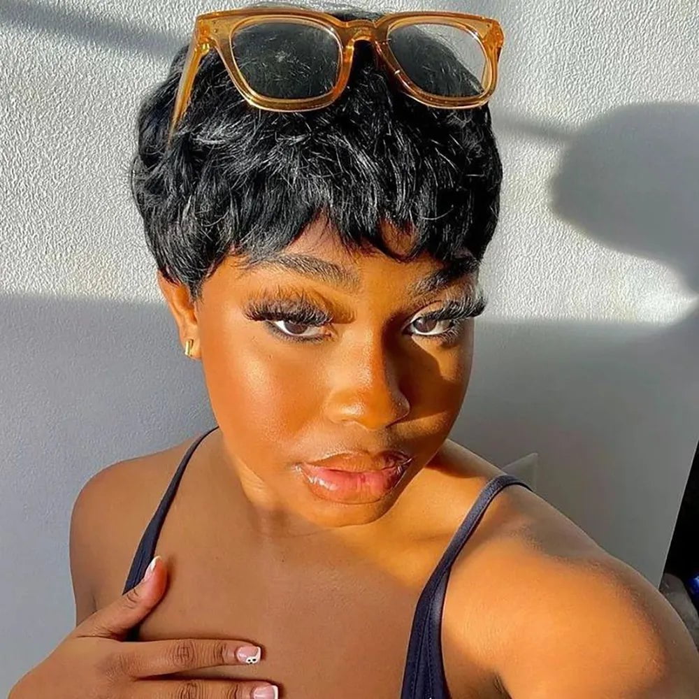 Storazone Short Pixie Cut Wig Human Hair For Black Women Machine Made Wigs With Bangs Glueless Wig Human Hair Wigs