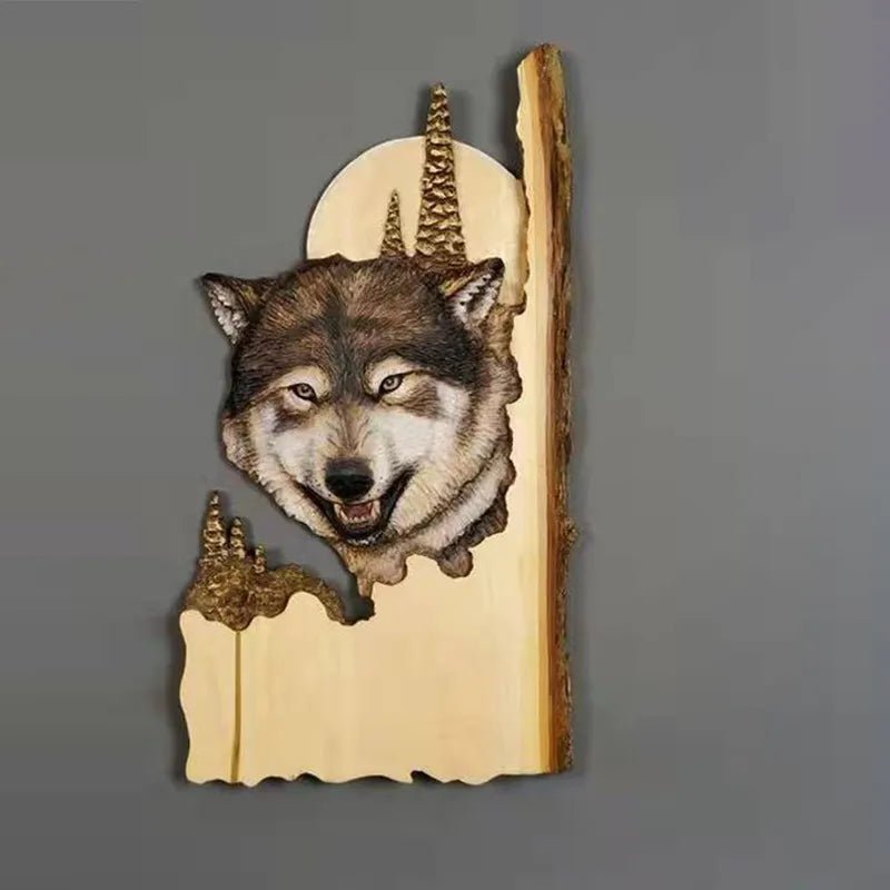 Storazone Siberian Husky Animal Carving Handcraft Wall Hanging Sculpture Wood Raccoon Bear Deer Hand Painted Decoration for Home Living Room Dropshipping