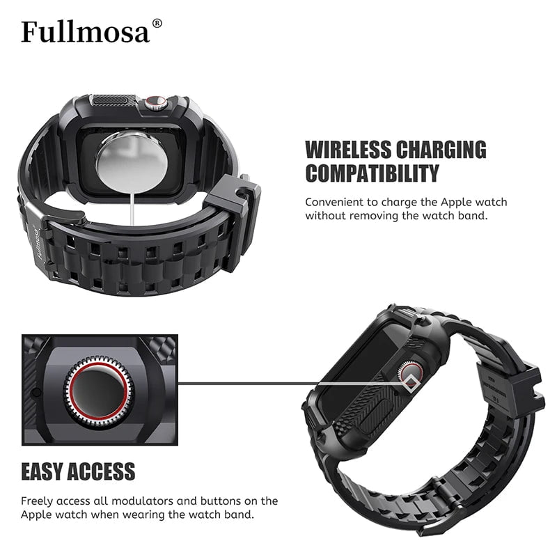 Storazone Silicone for Apple Watch Band+Case 40/41/44/45/49mm Rugged Strap for Apple Watch Ultra 2 Series 9 8 7 with Screen Protector Case