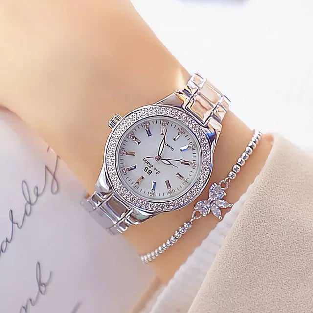 Storazone silver  1 bracelet / CHINA 2023 Ladies Wrist Watches Dress Gold Watch Women Crystal Diamond Watches Stainless Steel Silver Clock Women Montre Femme 2022