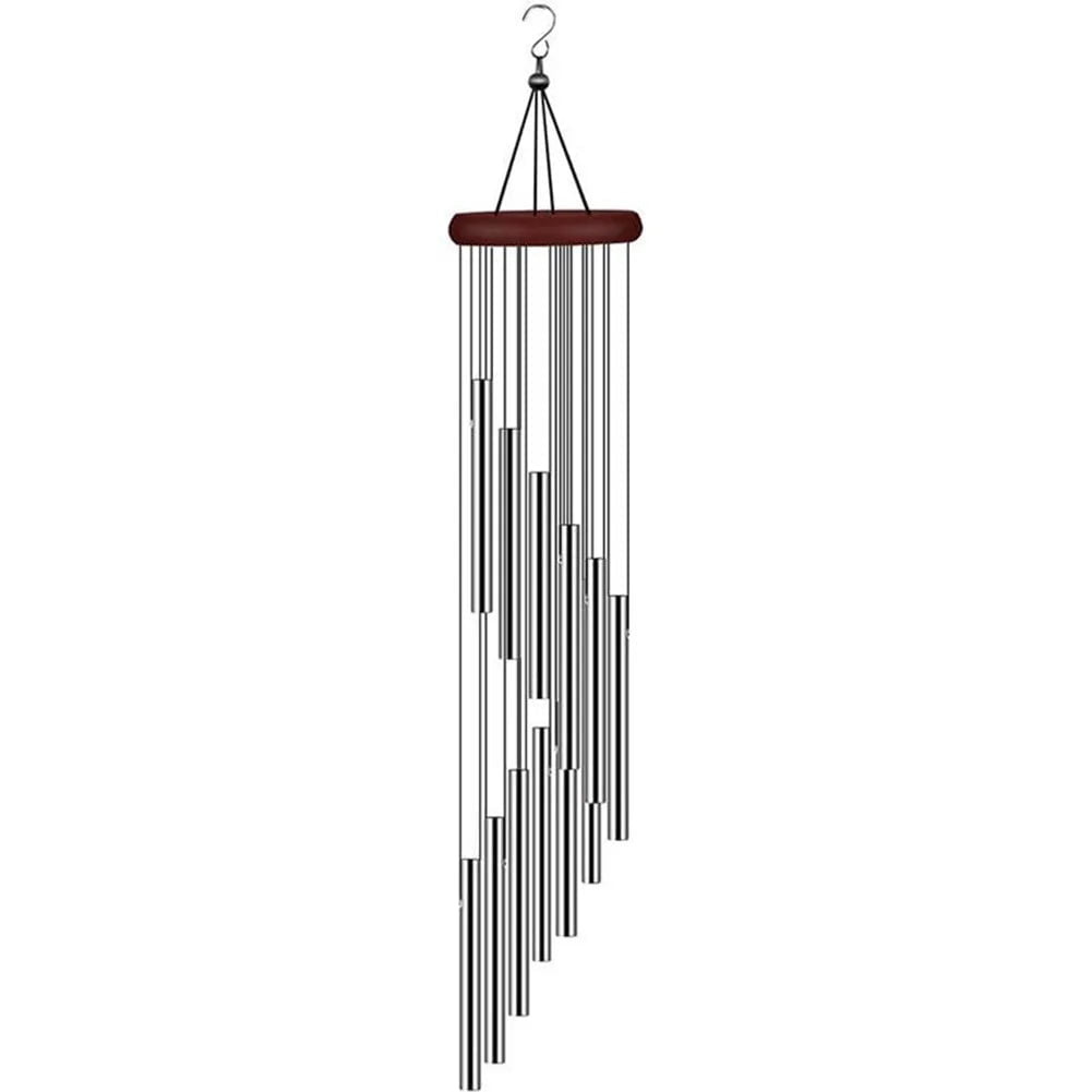 Storazone Silver 12 Tubes Wind Chimes Aluminum Tube + Pine  Metal Pipe Wind Chimes Bells Decor Outdoor Yard Decoration Large Wind Chimes Bells