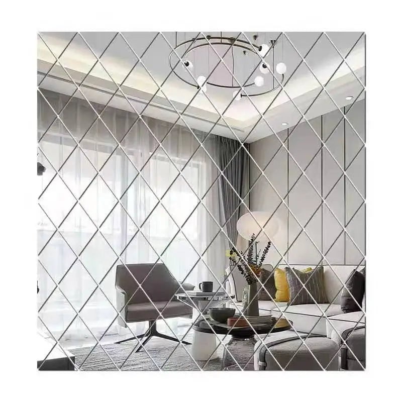 Storazone Silver / 25x50cm 10pcs 10/17/32/58pcs 3D Mirror Stickers Acrylic Triangles Self-adhesive Diamonds DIY Wall Mirror Stickers for Living Room Home Decor