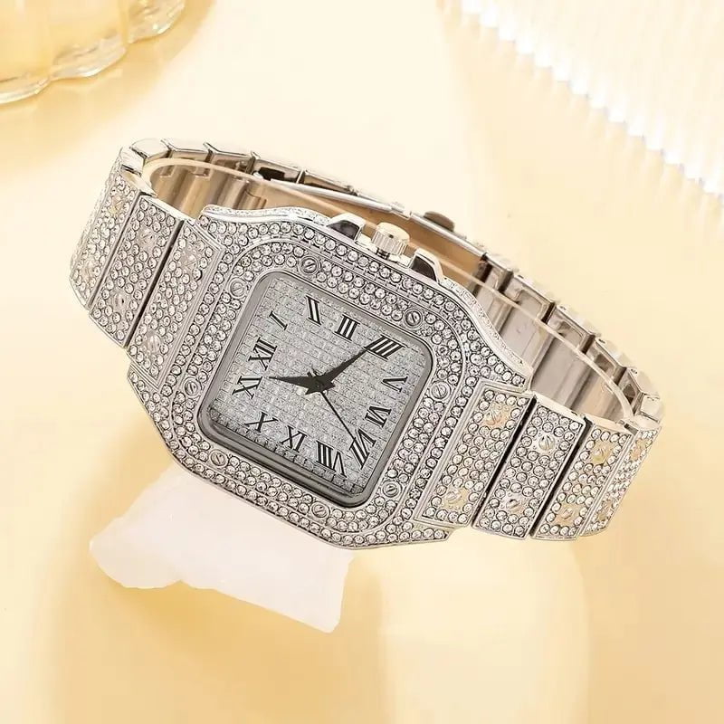 Storazone Silver 2Pcs Set Diamond Women Watches Gold Watch Ladies Wrist Watches Luxury Brand Rhinestone Womens Bracelet Watches