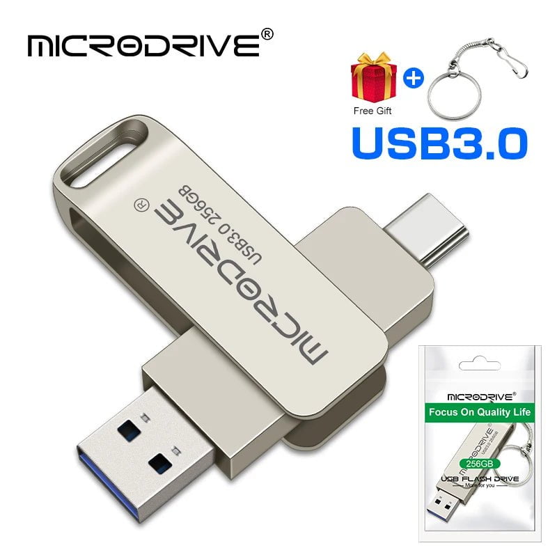 Storazone Silver / 64GB TYPE C USB Flash Drive OTG 2 IN 1 USB Stick 3.0 128GB Pen Drive 64GB 256GB 512GB Pendrive Memory Disk