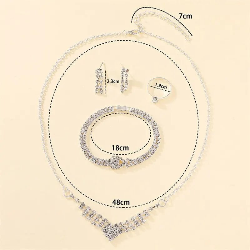 Storazone Silver 6PCS Set Luxury Watch Women Ring Necklace Earring Rhinestone Fashion Wristwatch Casual Ladies Watches Bracelet Set Clock