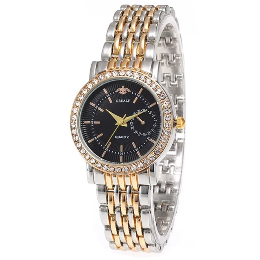 Storazone silver black Exquisite Women Quartz Watch Business Fashion Casual Round Rhinestone Quartz Watch Gift For Friends Family