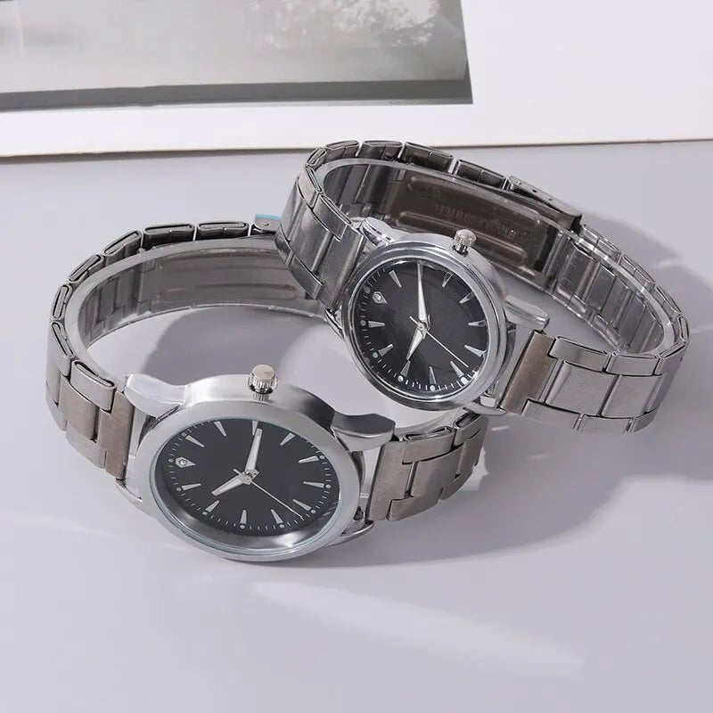 Storazone Silver Black Fashion Couple Quartz Wristwatch Luxury Women Stainless Steel Quartz Wrist Watches Women Business Casual Wristwatches