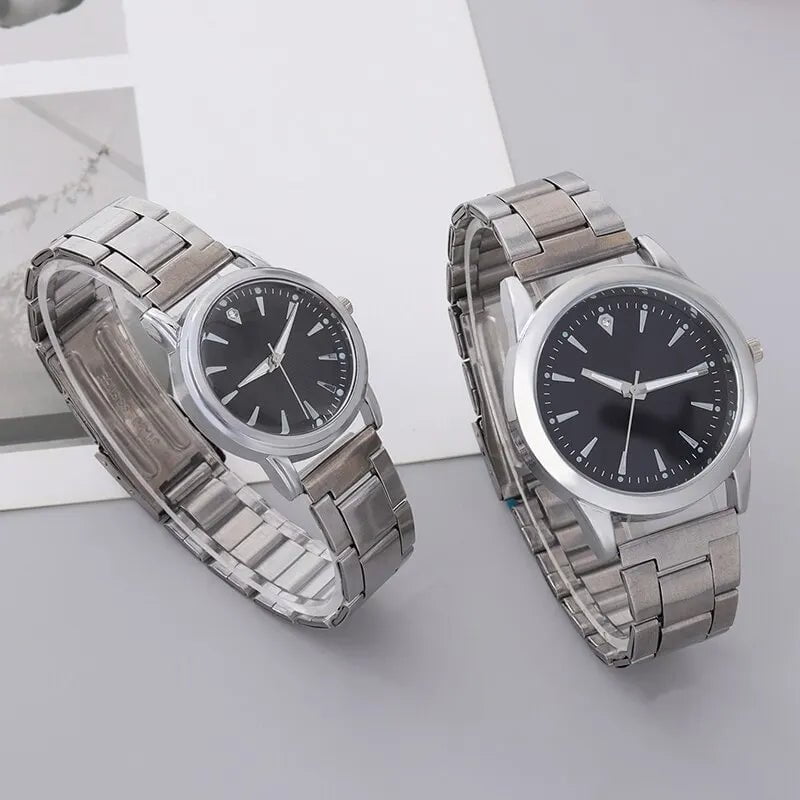 Storazone Silver Black Fashion Couple Quartz Wristwatch Luxury Women Stainless Steel Quartz Wrist Watches Women Business Casual Wristwatches