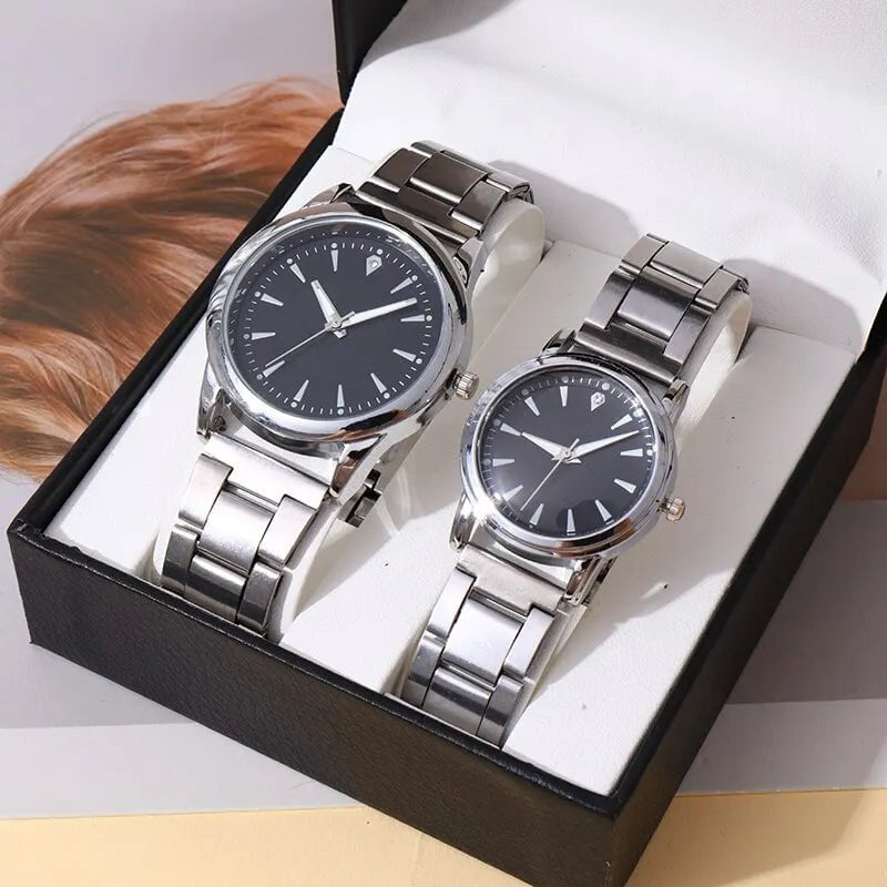 Storazone Silver Black Fashion Couple Quartz Wristwatch Luxury Women Stainless Steel Quartz Wrist Watches Women Business Casual Wristwatches
