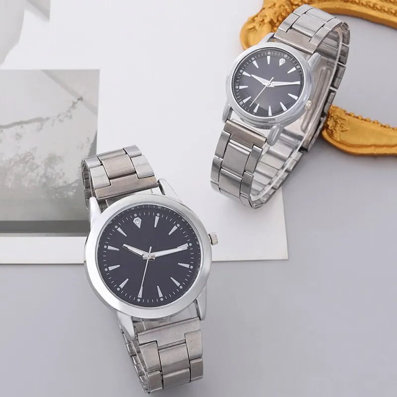 Storazone Silver Black Fashion Couple Quartz Wristwatch Luxury Women Stainless Steel Quartz Wrist Watches Women Business Casual Wristwatches