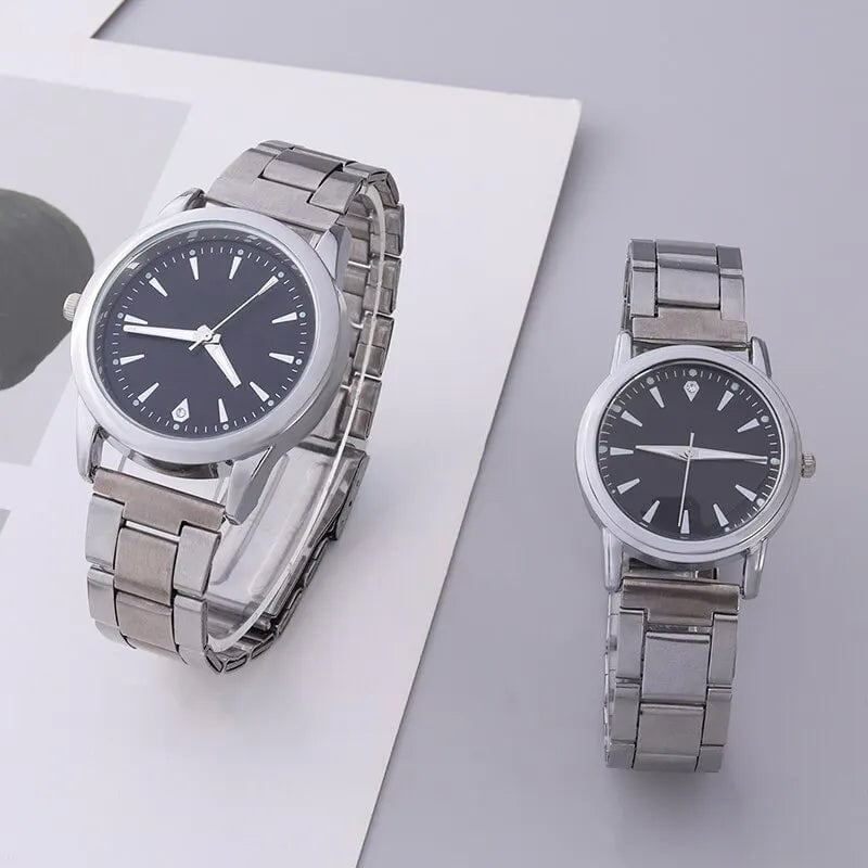 Storazone Silver Black Fashion Couple Quartz Wristwatch Luxury Women Stainless Steel Quartz Wrist Watches Women Business Casual Wristwatches
