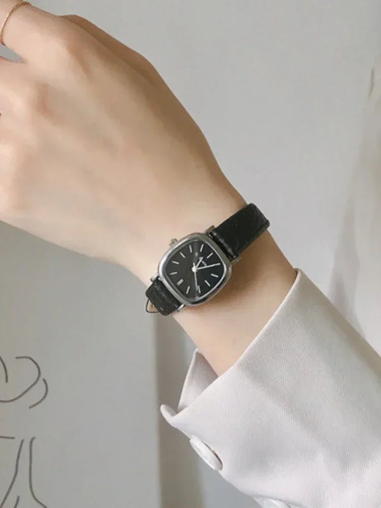 Storazone Silver black High Quality Ladies Casual Bracelet Watches Women's Simple Vintage Watches for Women Dial Wristwatch Leather Strap Wrist Watch