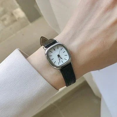 Storazone Silver black white High Quality Ladies Casual Bracelet Watches Women's Simple Vintage Watches for Women Dial Wristwatch Leather Strap Wrist Watch