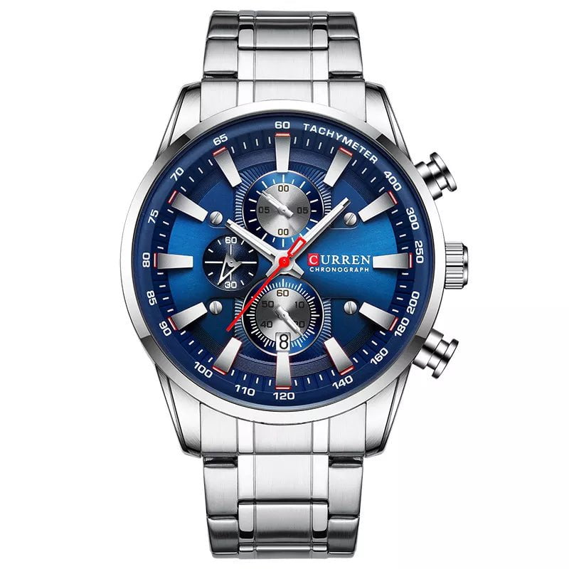 Storazone Silver Blue New Watches for Men Top Luxury Brand CURREN Quartz Men’s Watch Sport Waterproof Wrist Watches Chronograph Date Relogio Masculino