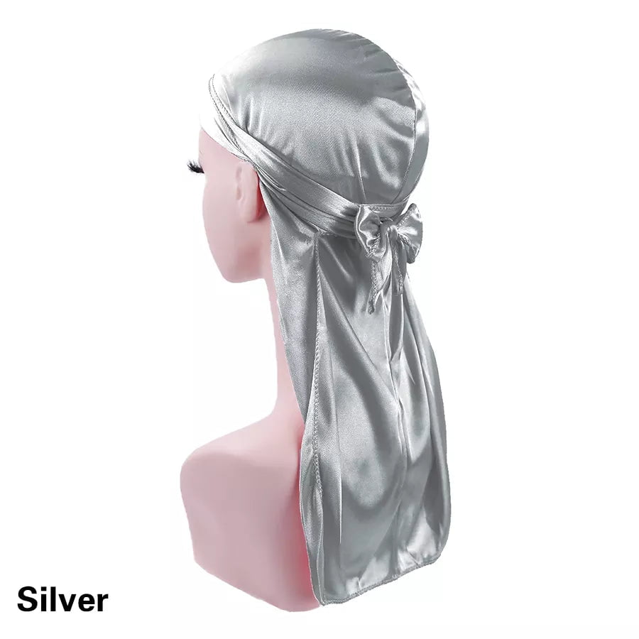 Storazone silver / CHINA Unisex Silky Durags Bandanas Turban Hat Wigs Doo Men Satin Durag Biker Headwear Headband Hair Accessories Extra Long Tail Du-Rag