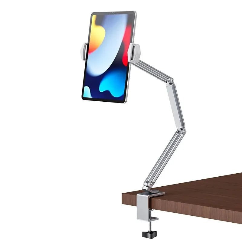 Storazone Silver Desk Bed Tablet Stand Adjustable for 4-12.9 Inches Mobile Phones Tablets Aluminum Arm Mount Support for iPad Pro Mini Xiaomi Tab