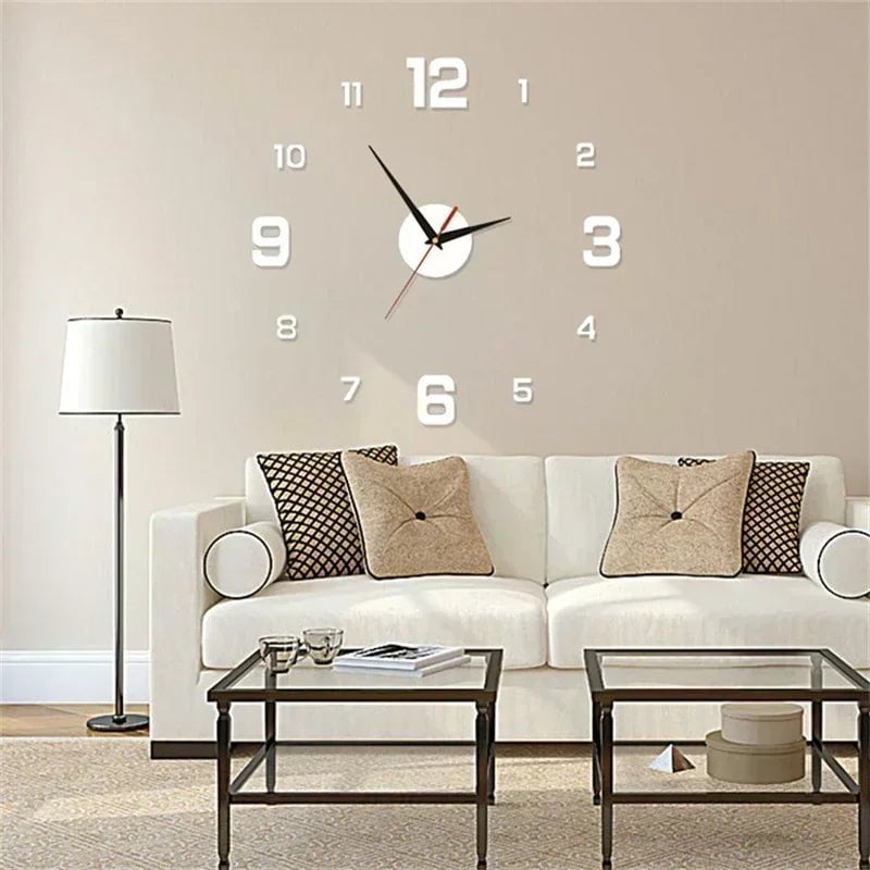 Storazone Silver DIY Wall Clock for Home Office 40cm Frameless Modern 3D Wall Clock Mirror Stickers Hotel Room Design School Decoration Decor