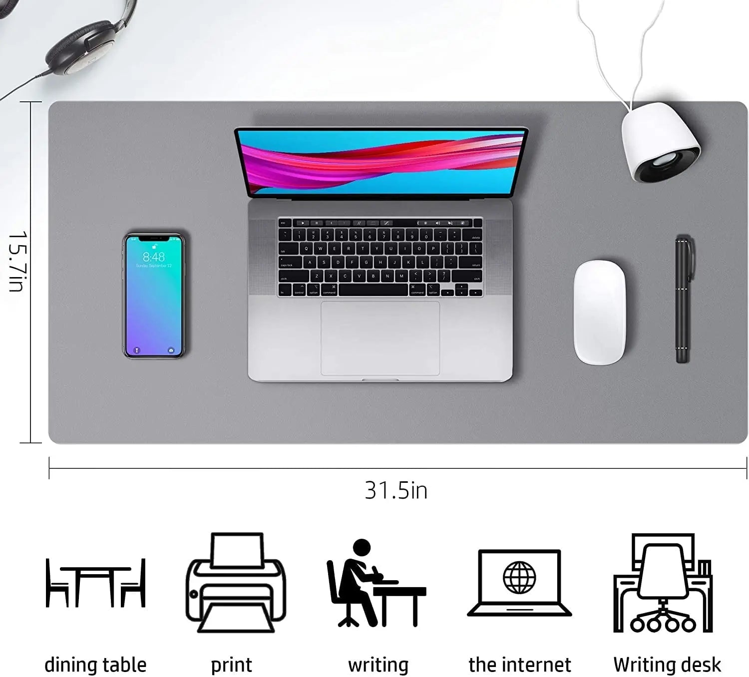 Storazone Silver Gray / 300X600mm Desk Mat Waterproof PVC Mouse Pad Leather Desk Protective Cover Pink Large Computer Girls Laptop Non-slip Gaming Keyboard Mats