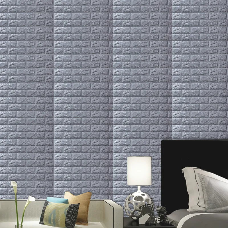 Storazone silver gray / CHINA 10pcs 3D Wall Sticker Imitation Brick Bedroom Christmas Home Decoration Waterproof Self Adhesive Wallpaper For Living Room