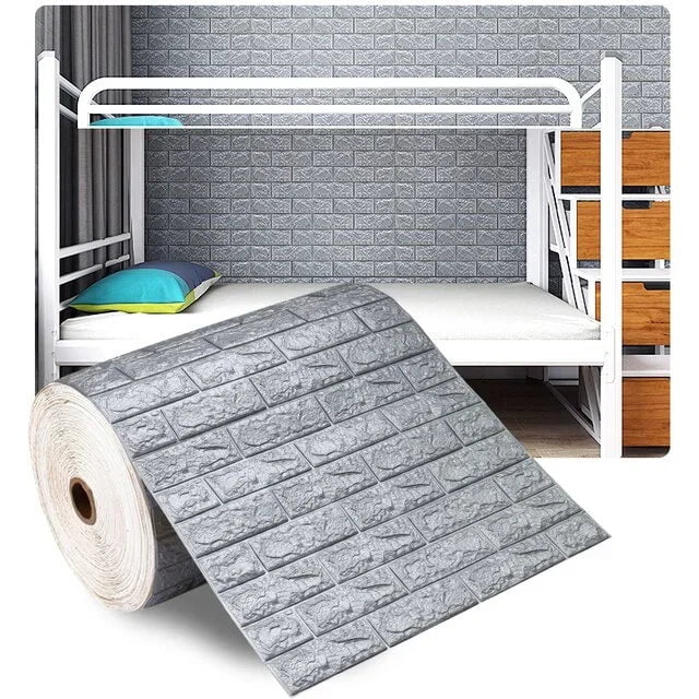 Storazone Silver grey / 70cmX1m 70cmx1/5/10m 3D Wallpaper Decoration Self-adhesive Antique Foam Brick Wallpaper Living Room Bedroom Waterproof 3d Wall Sticker