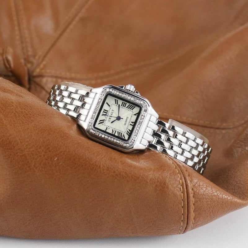 Storazone silver have diamond / CHINA Luxury Fashion Square Women's Watches Brand Ladies Quartz Wristwatch Classic Silver Simple Femme Steel Band relogio feminino