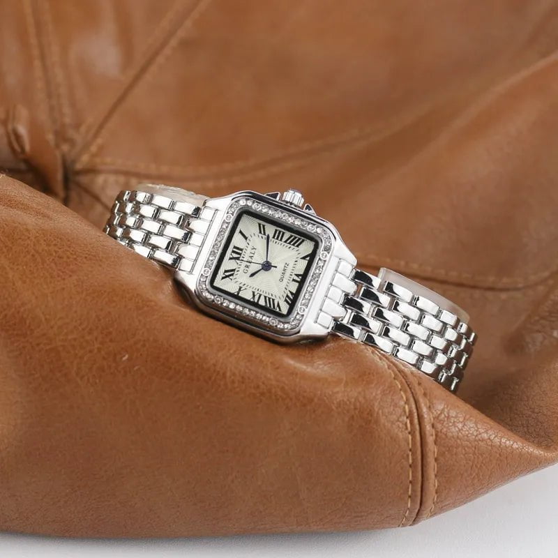 Storazone silver have diamond Luxury Fashion Square Women's Watches Brand Ladies Quartz Wristwatch Classic Silver Simple Femme Steel Band relogio feminino