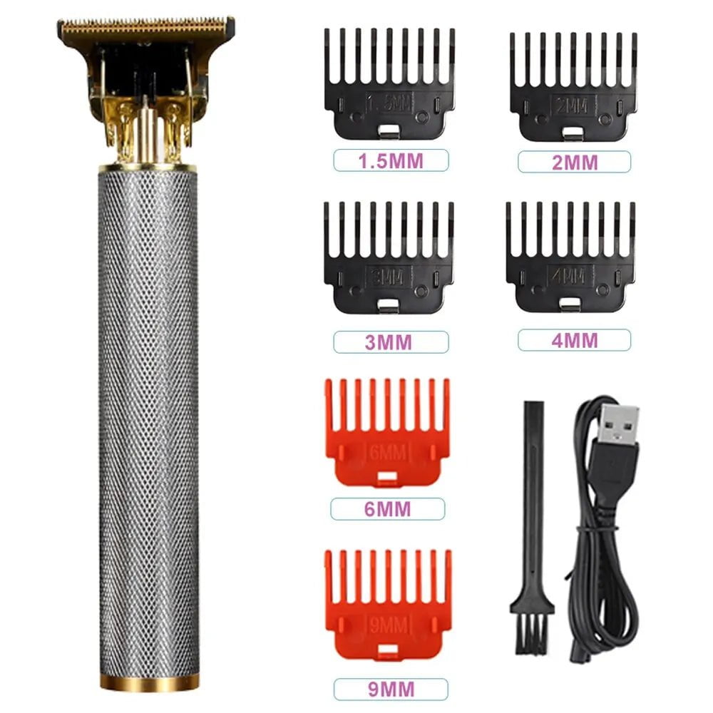 Storazone Silver Metal Vintage T9 Electric Hair Clipper Hair Cutting Machine Professional Electric Shaver Rechargeable Barber Trimmer for Men USB