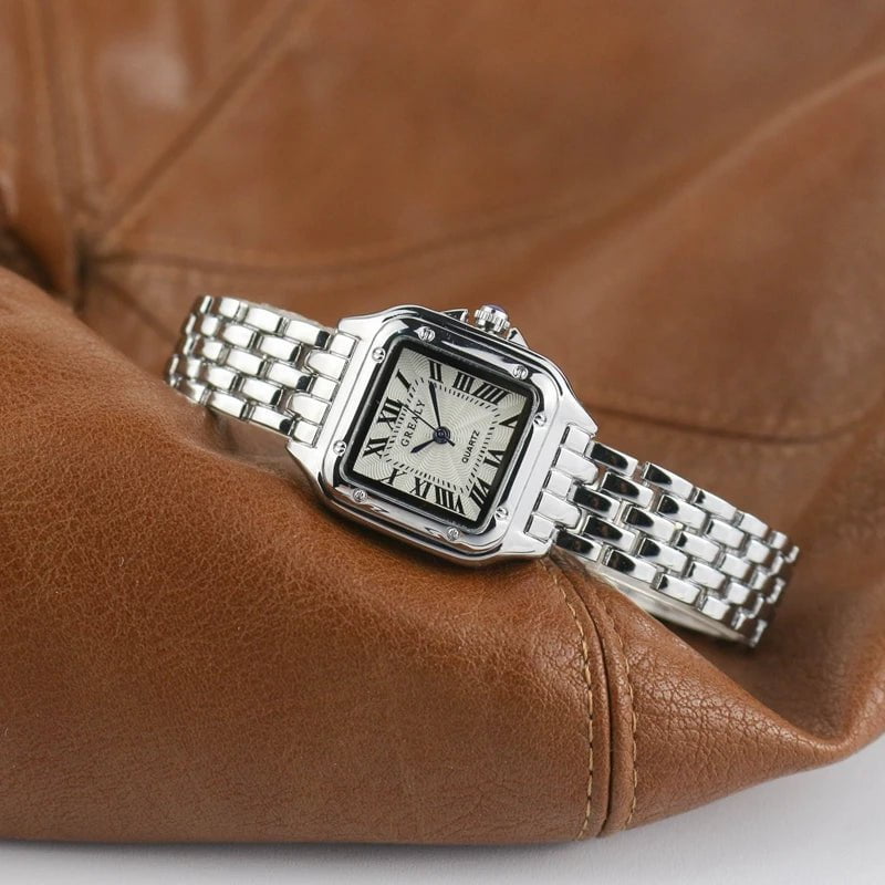 Storazone silver no diamond Luxury Fashion Square Women's Watches Brand Ladies Quartz Wristwatch Classic Silver Simple Femme Steel Band relogio feminino