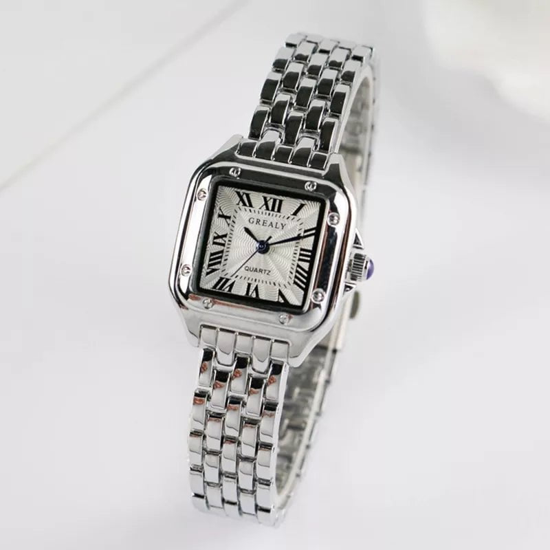 Storazone Silver No Drill / CHINA Women's Fashion Square Watches 2021 Brand Ladies Quartz Wristwatch Classic Silver Simple Femme Steel Band Clock Zegarek Damski