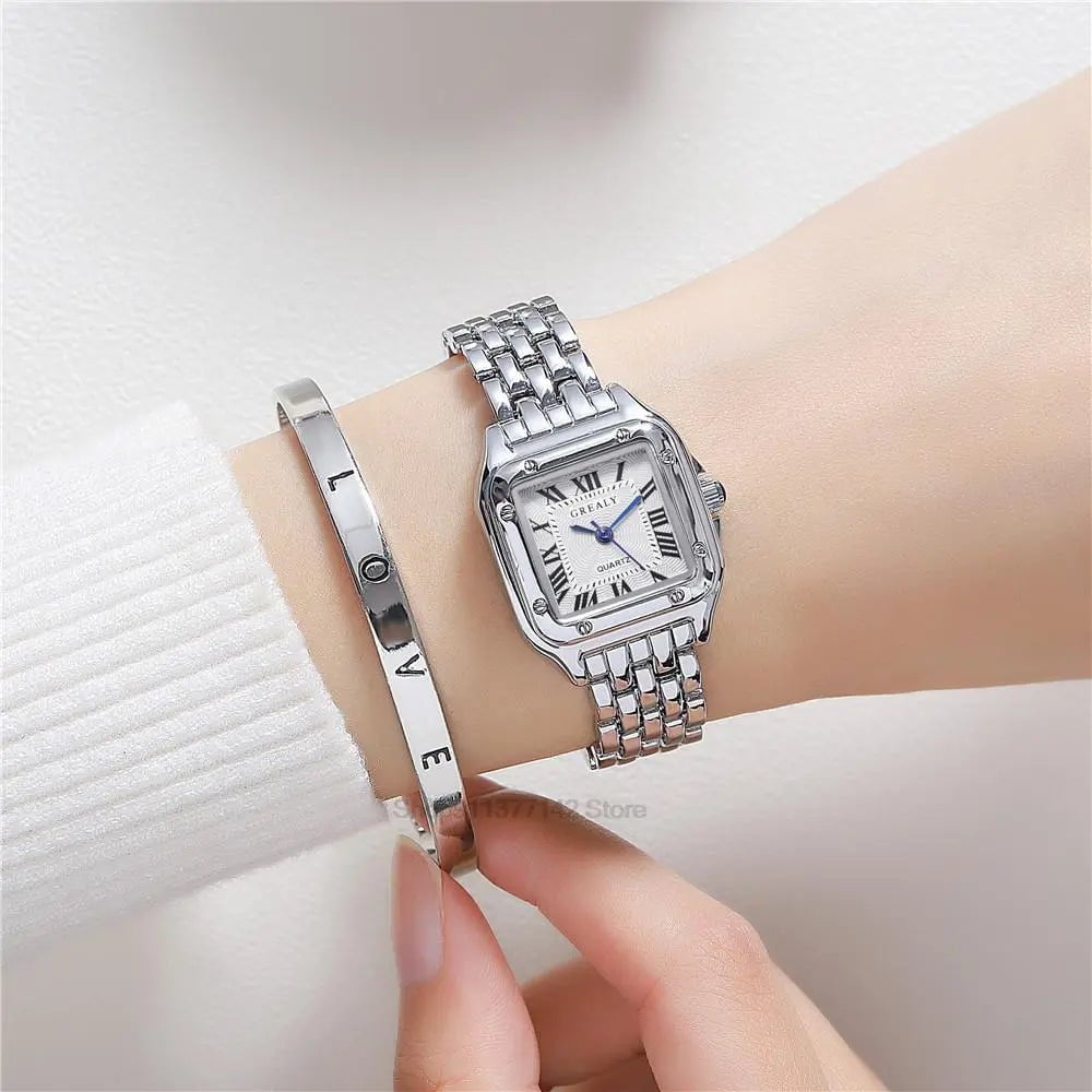 Storazone silver or bracelet 2023 Luxury Women's Fashion Square Watches Gold Alloy Strap Ladies Quartz Wristwatches Qualities Female Roman Scale Clock