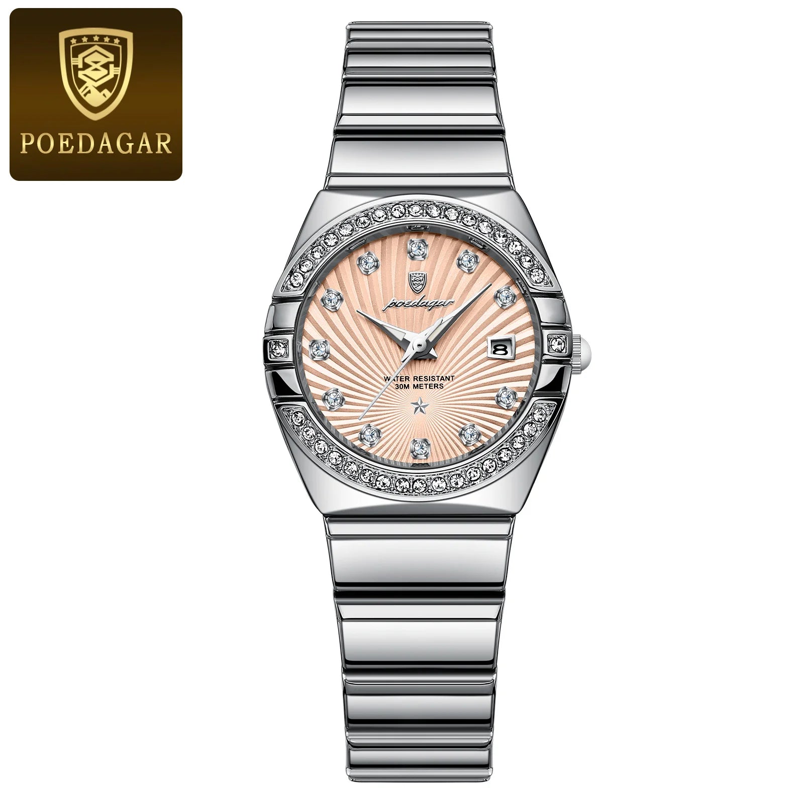 Storazone Silver Pink POEDAGAR Luxury Woman Wristwatch Waterproof Luminous Date Stainless Steel Watch For Ladies High Quality Quartz Women Watches+box