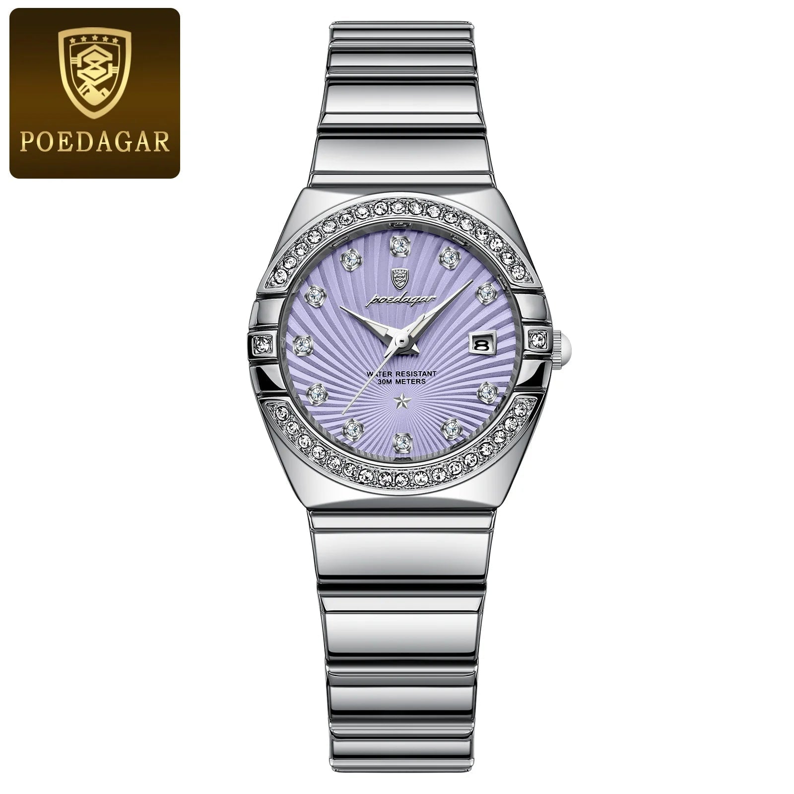 Storazone Silver Purple POEDAGAR Luxury Woman Wristwatch Waterproof Luminous Date Stainless Steel Watch For Ladies High Quality Quartz Women Watches+box