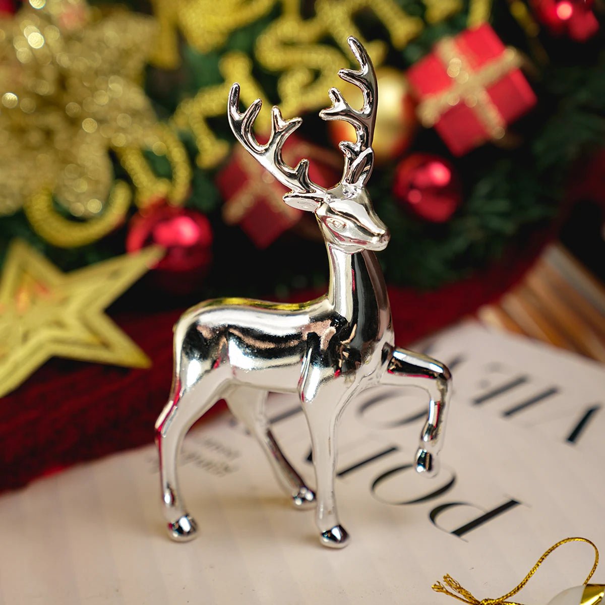 Storazone Silver Room Decor Mother Deer Cute Kids Room Decor Sculptures Kawaii Miniatures Sculptures Christmas Home Decoration Fawn Figurines