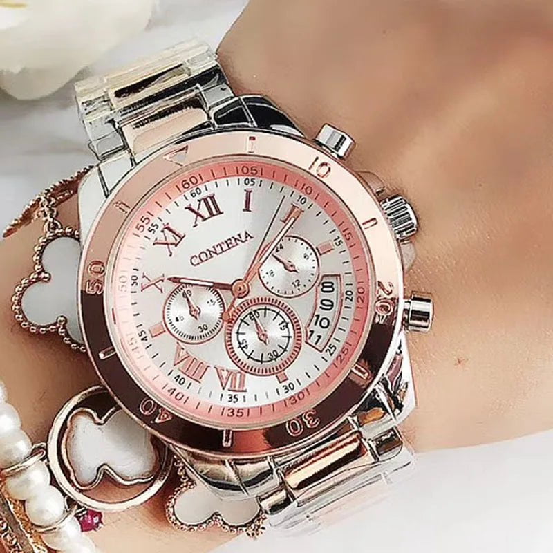 Storazone Silver Rose Gold CONTENA 2023 Top Brand Luxury Watches for Women Fashion Creative Steel Bracelet Women's Watches Ladies Quartz Watch Reloj Mujer