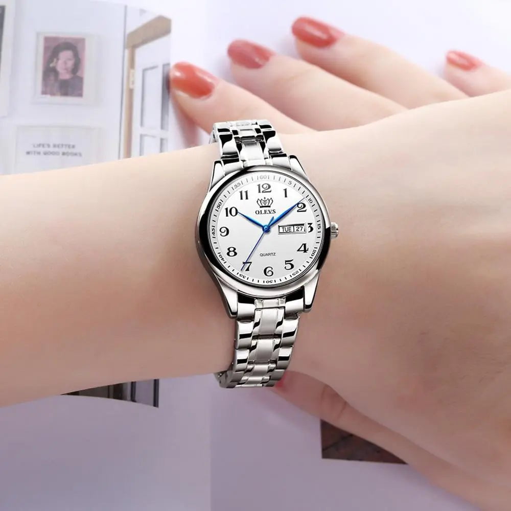 Storazone Silver white face OLEVS Women's Wrist watch Original Luxury Watches for Ladies Waterproof Stainless Steel Quartz Woman Wristwatch Gold 2022 trend